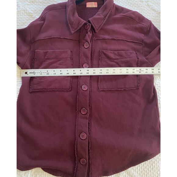 ANTHROPOLOGIE SHACKET S OVERSIZED SHIRT JACKET T.LA EAMON MAROON FLEECE PULLOVER - Picture 8 of 9